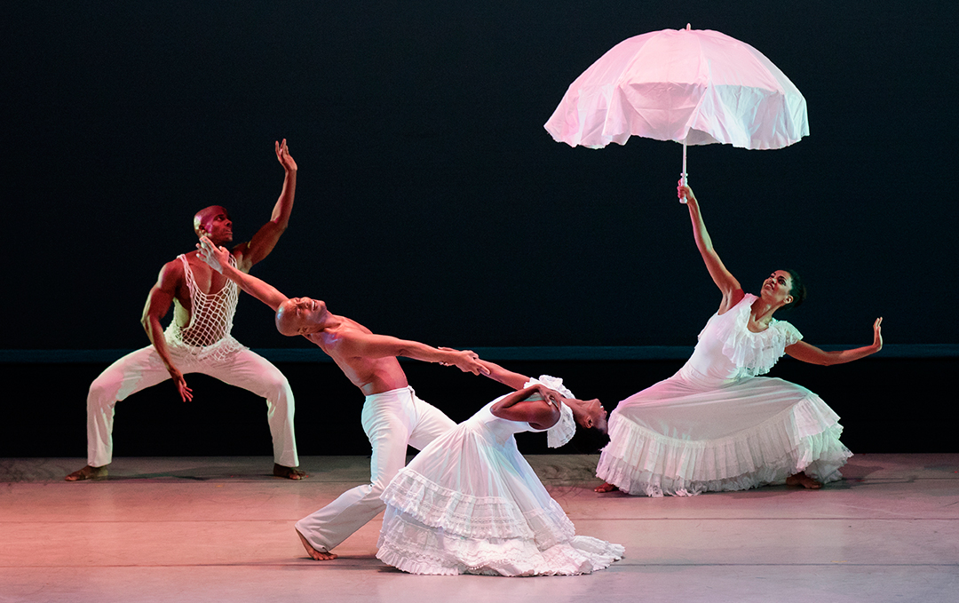 C. Heyward, V. Gilmore, R. McLaren, F. Tesfagiorgis in Alvin Ailey's Revelations. photo by Paul Kolnik